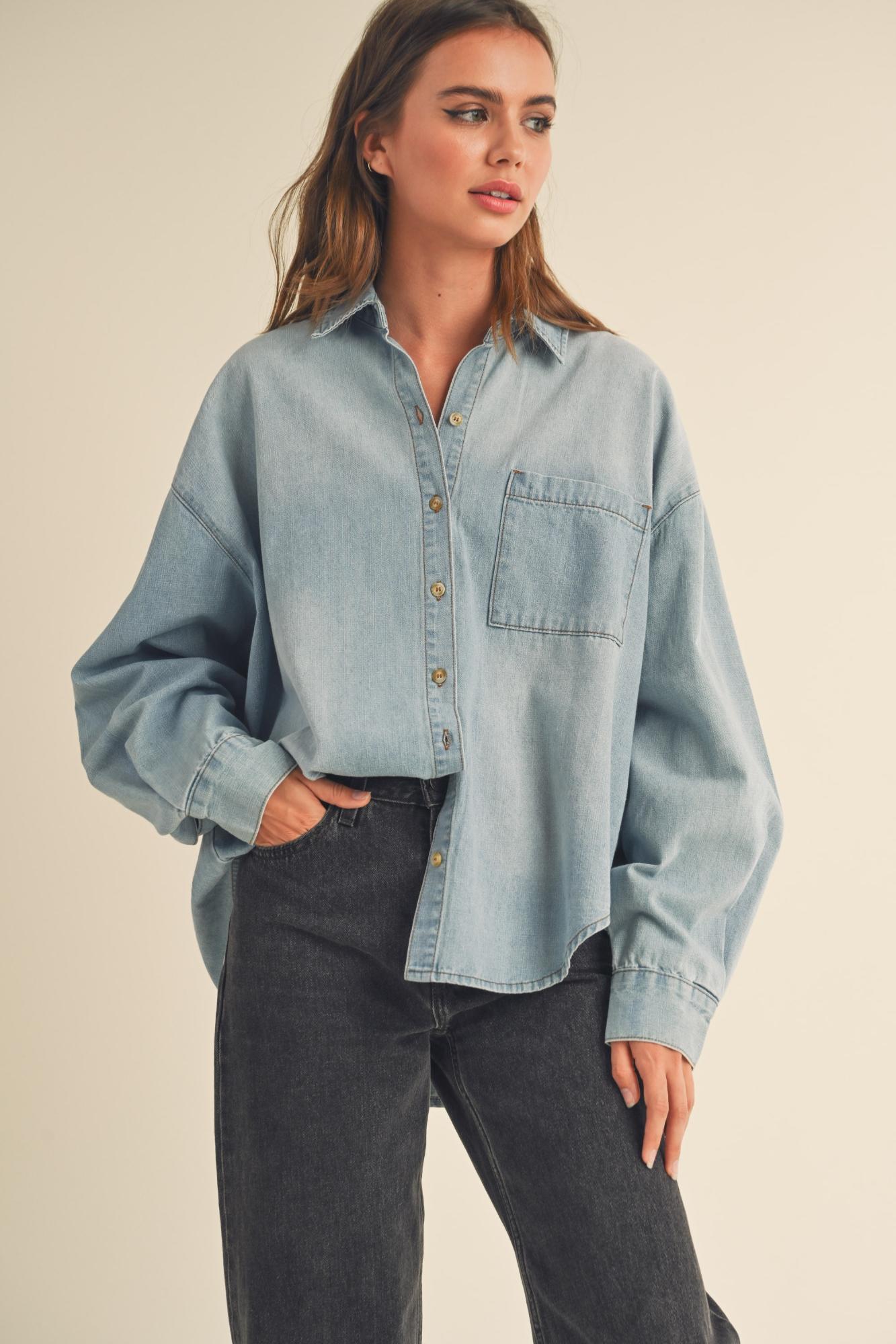 Back To Life Button Down Denim Top