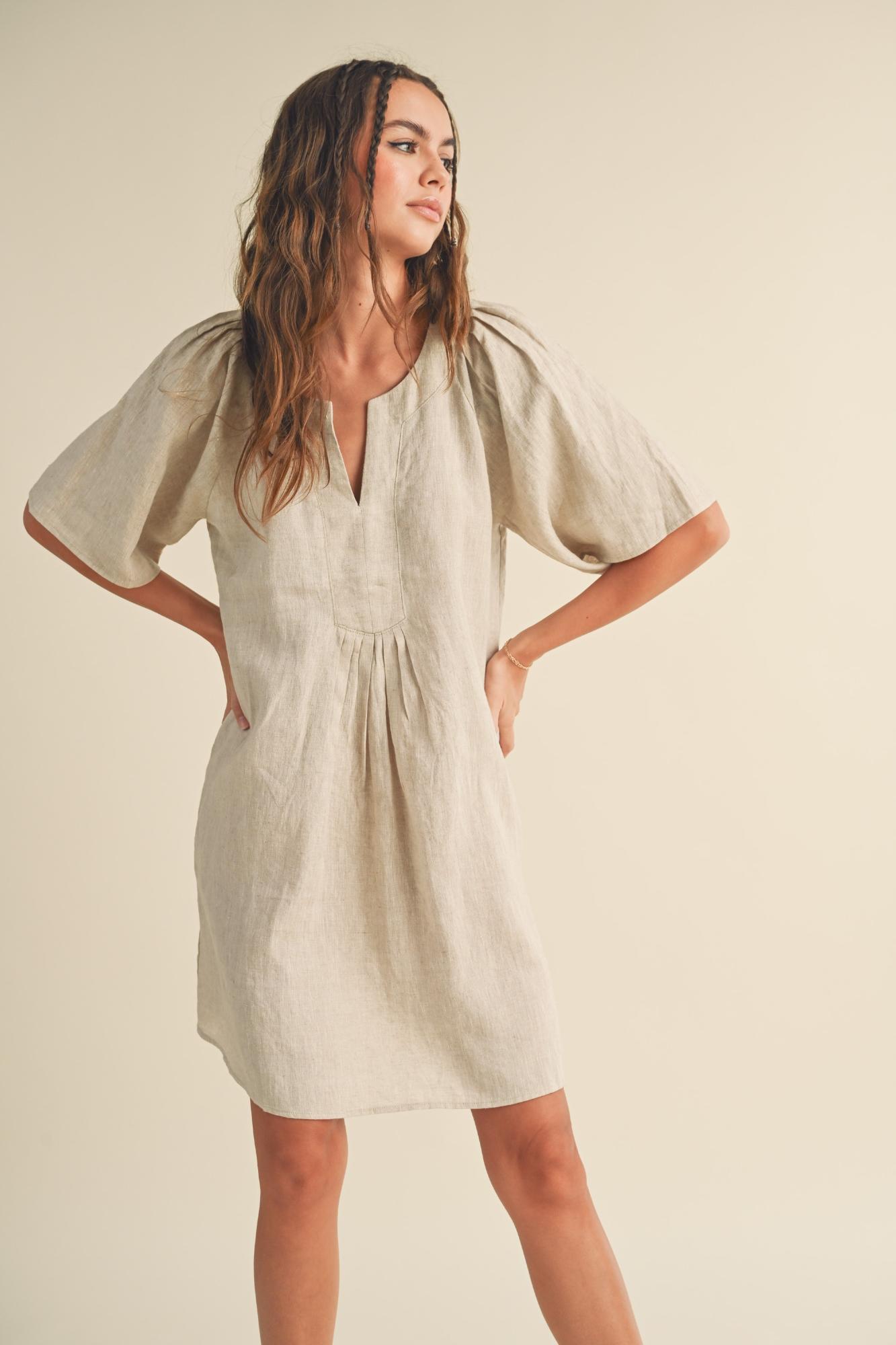Take My Place Pleated Linen Dress