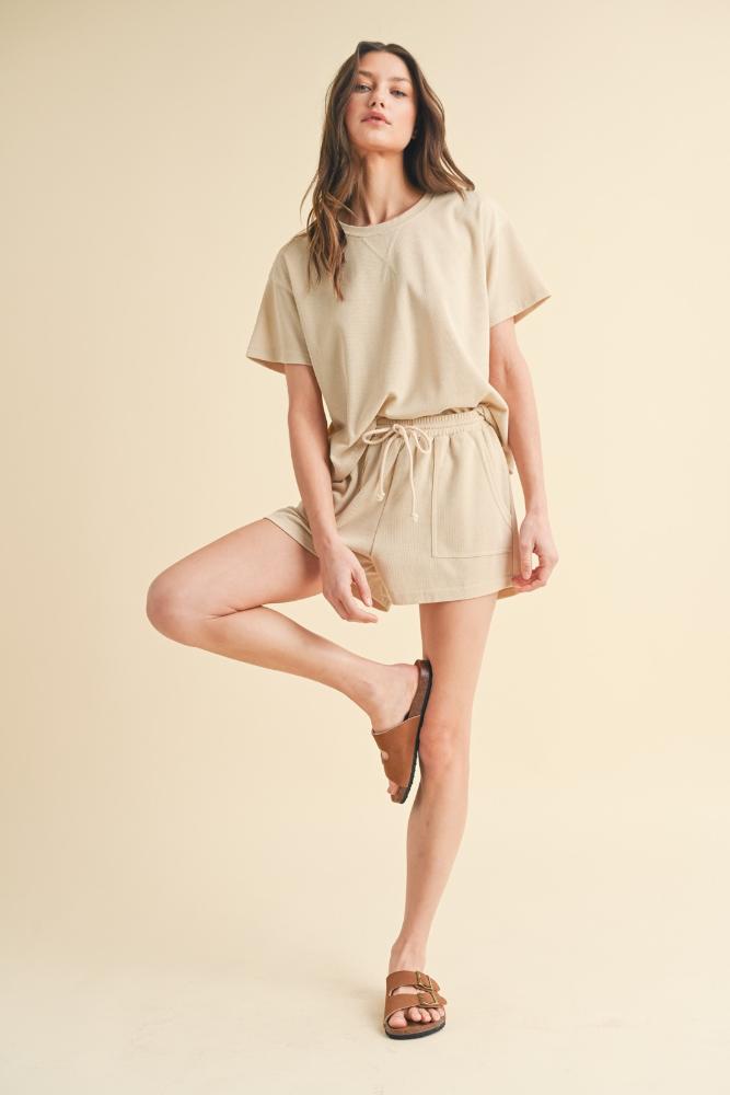 Camille Knit Two Piece Shorts Set: Natural