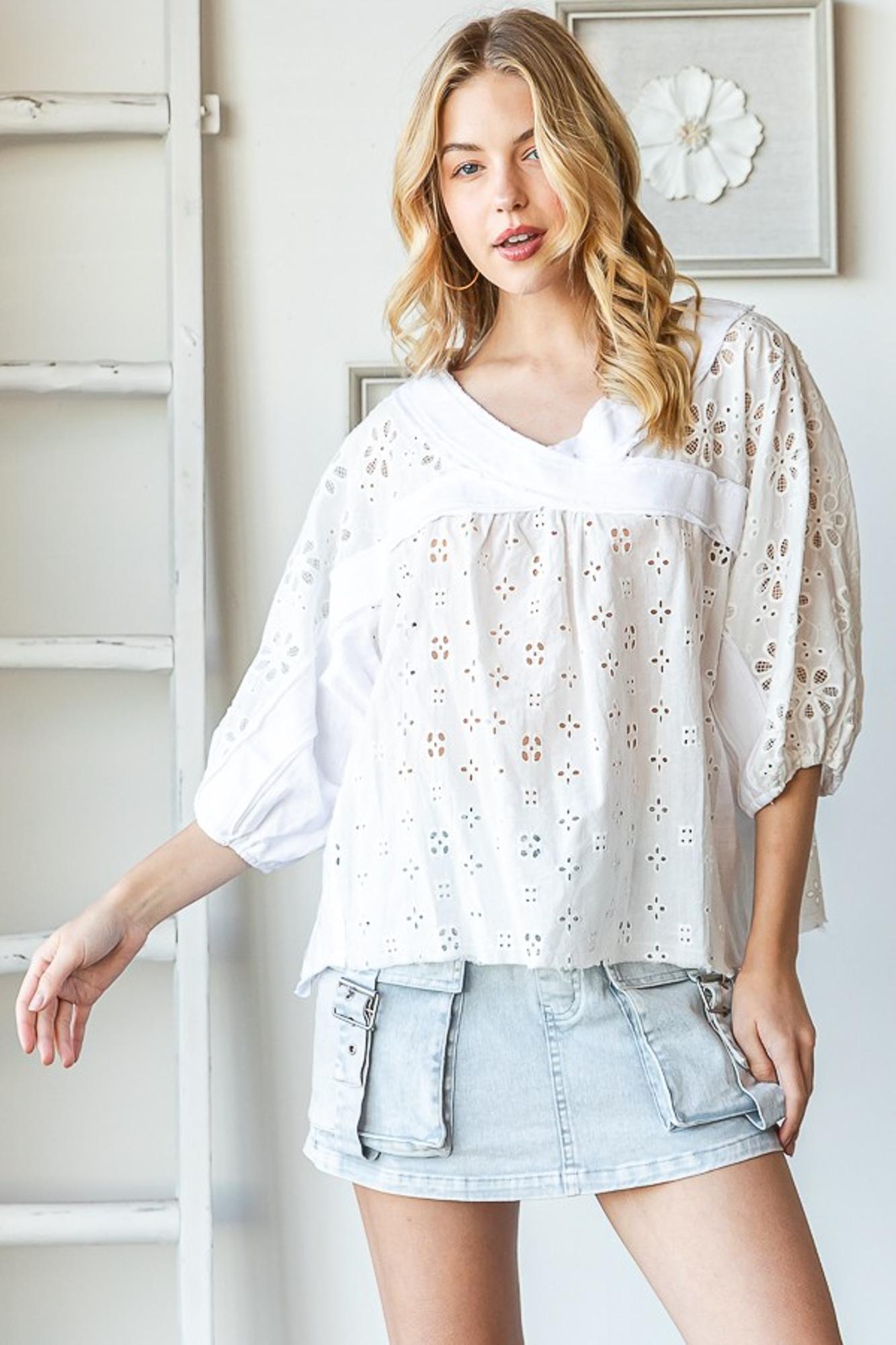 After All Eyelet Detail Short Sleeve Top