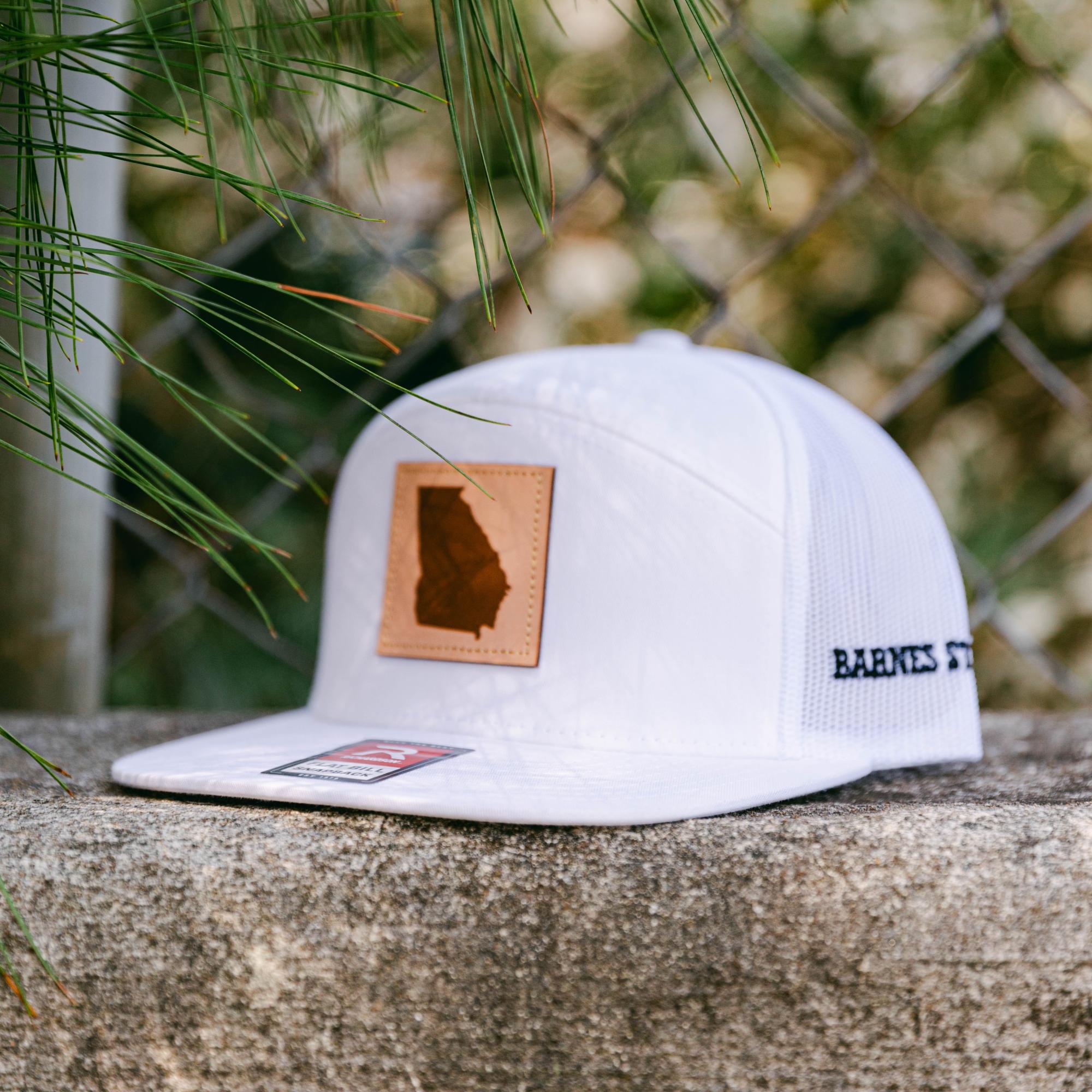 Georgia Leather Patch 7 Panel Trucker Hat - White
