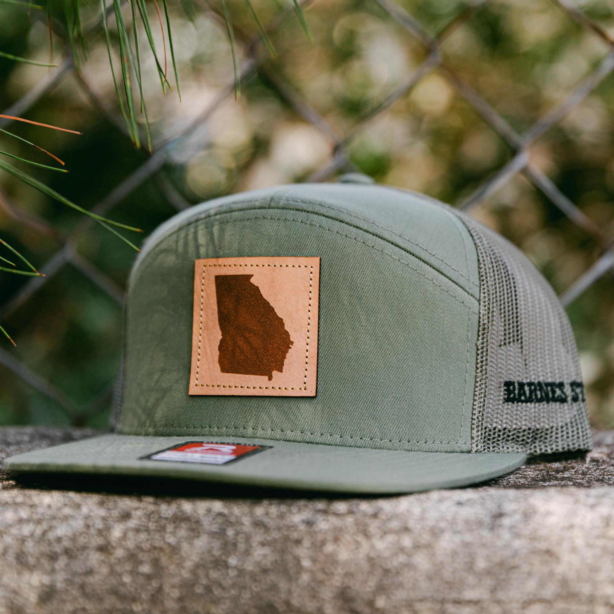 Georgia Leather Patch 7 Panel Trucker Hat - Loden