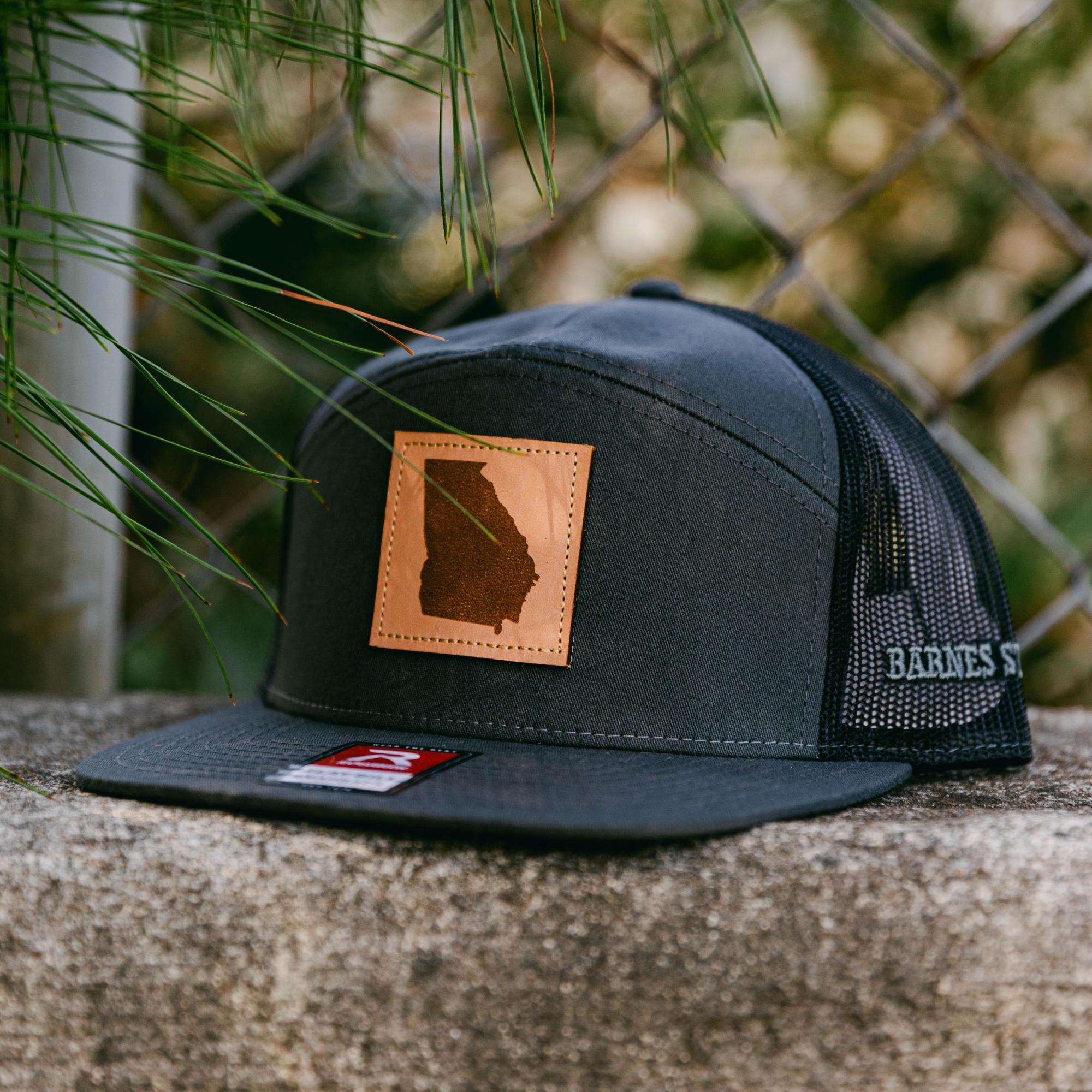 Georgia Leather Patch 7 Panel Hat - Charcoal/Black