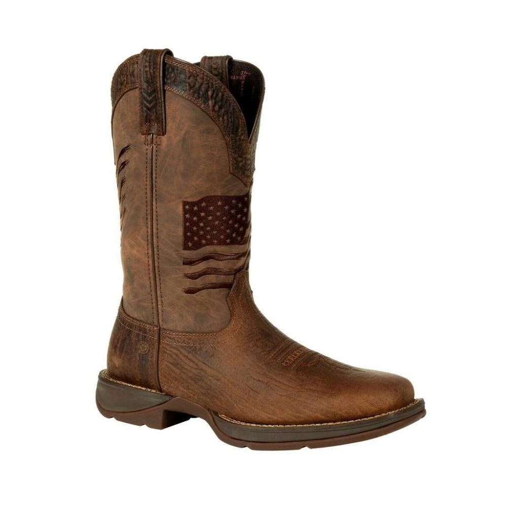 Rebel Brown Distressed Flag Embroidery Western Boots