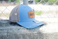 Leather Patch 112 Trucker Hat: BLUE/KHAKI