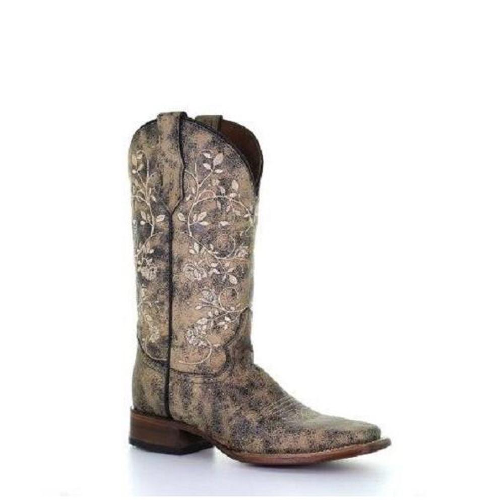 Circle G Floral Embroidery Square Toe Boots (Item #L5717)
