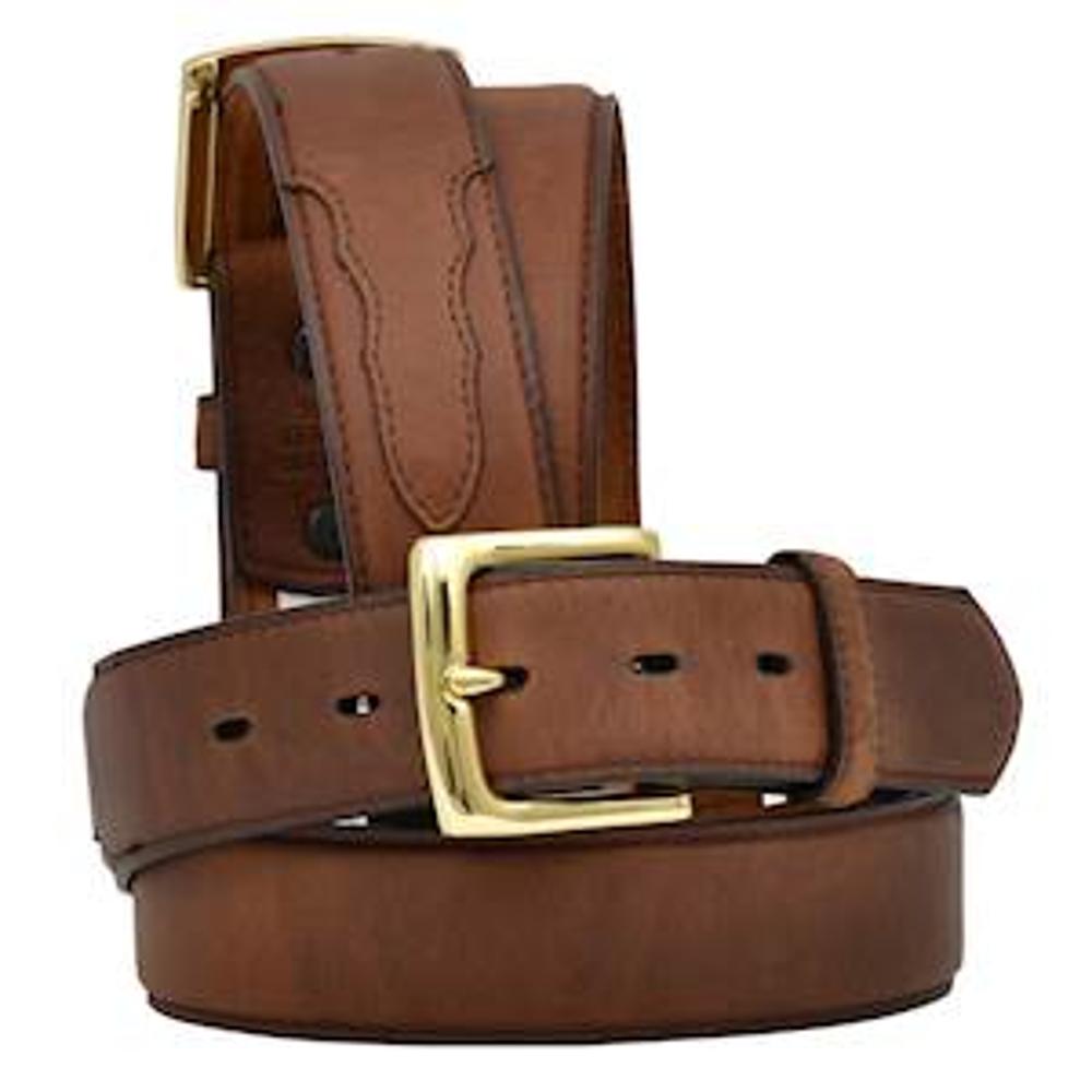 Distressed With Overlay Belt: BROWN