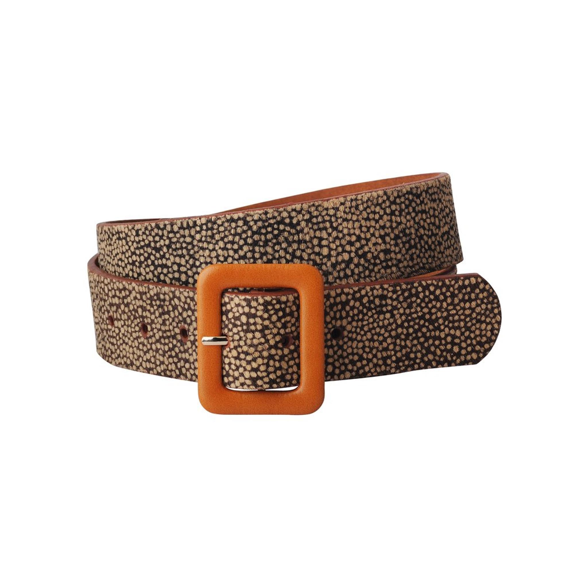 Spotted Giraffe Print Calf Hair Belt With Leather Buckle