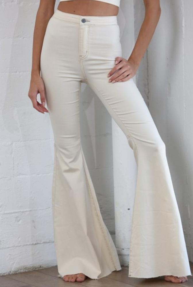 Super Flare Bell Bottom Jeans: WHITE_DENIM