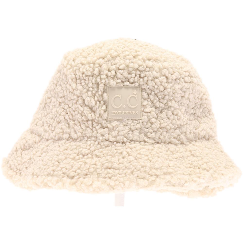Sherpa Bucket Hat With Rubber Patch: BEIGE