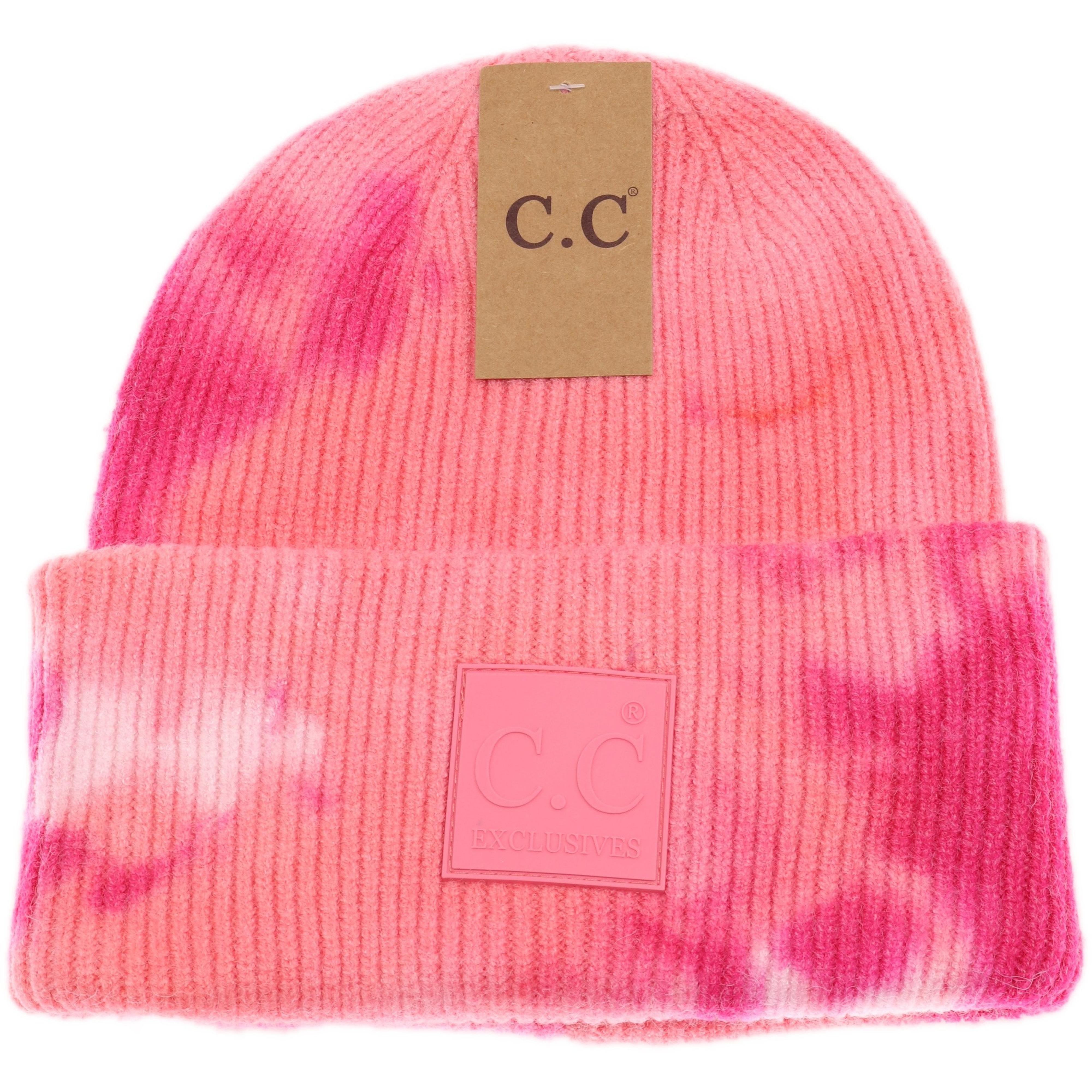  Tie Dye Beanie With Rubber Patch W Natural Pom
