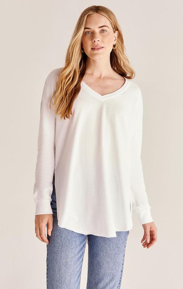 V-Neck Weekender Pullover: WHITE