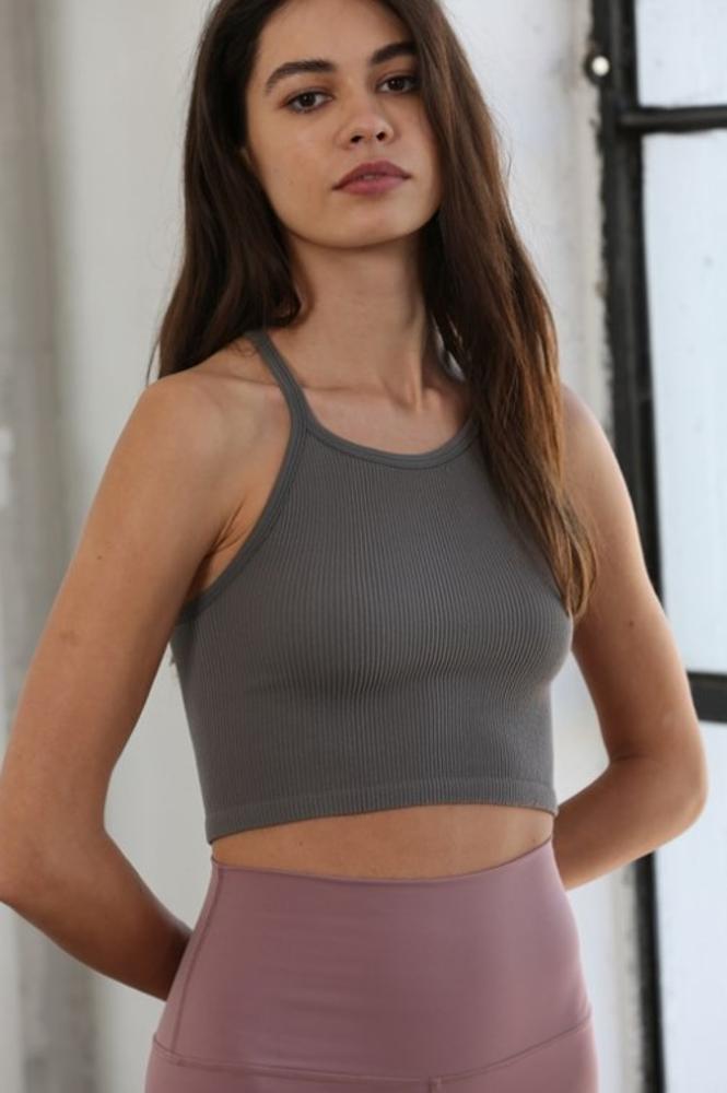 Forever Seamless Halter Top: CHARCOAL