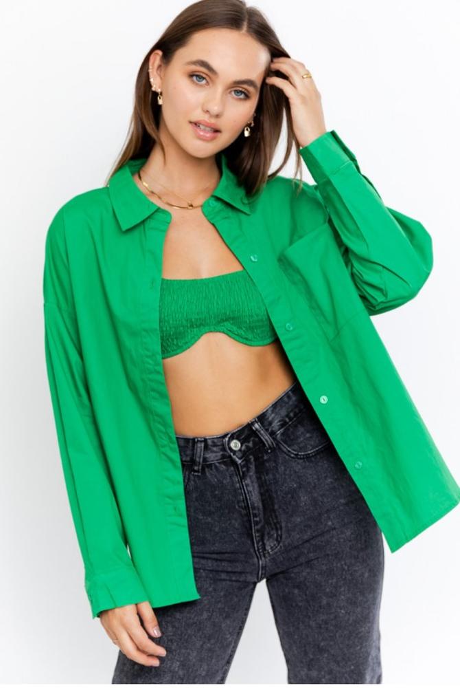 The Barbie Oversized Button Down Shirt: GREEN
