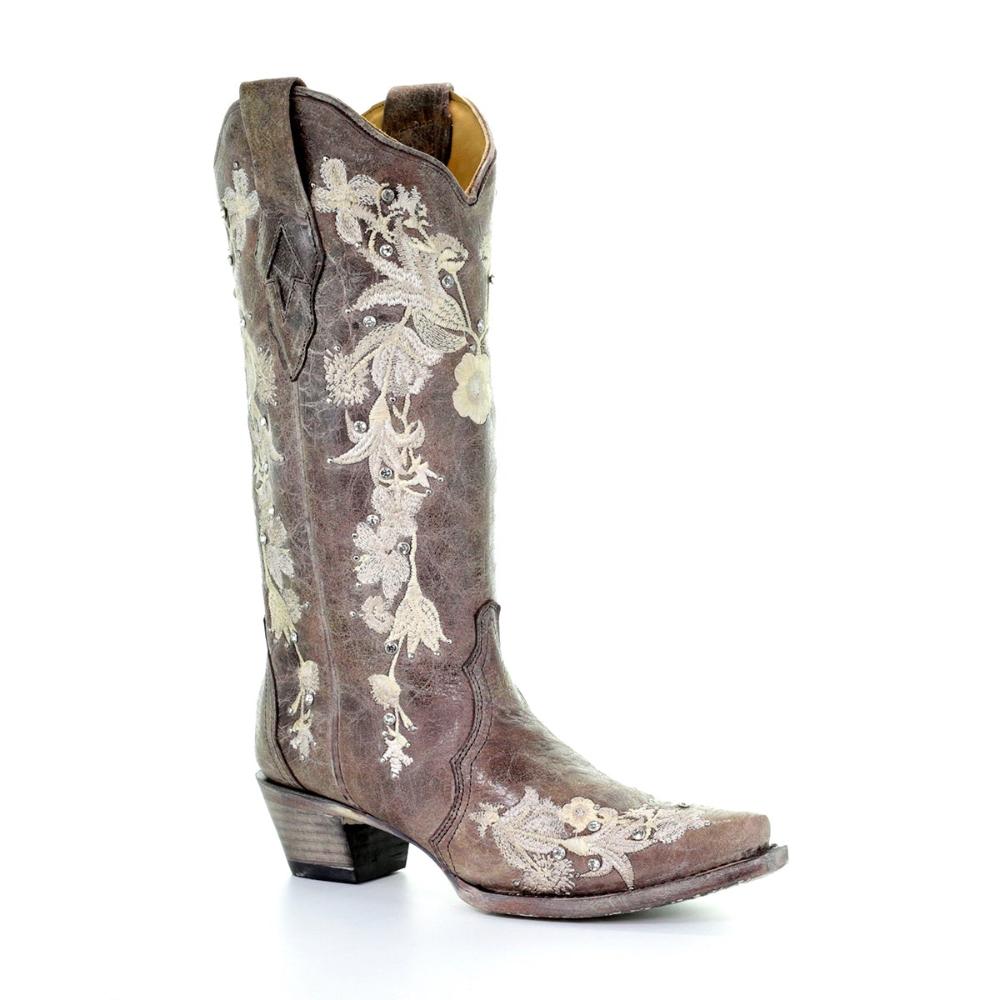 Floral Embroidered Studded Boots (Item #A3572)