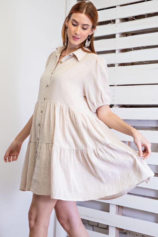 The Mayley Tiered Button Down Dress: EGGSHELL