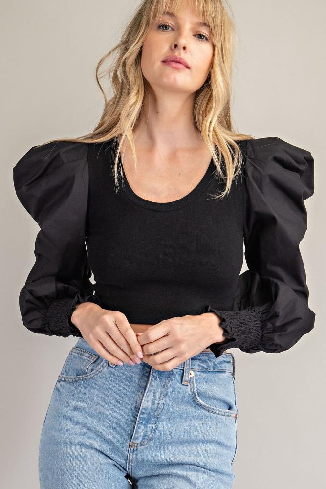 Keep Up Round Neck With Puff Sleeve Tops