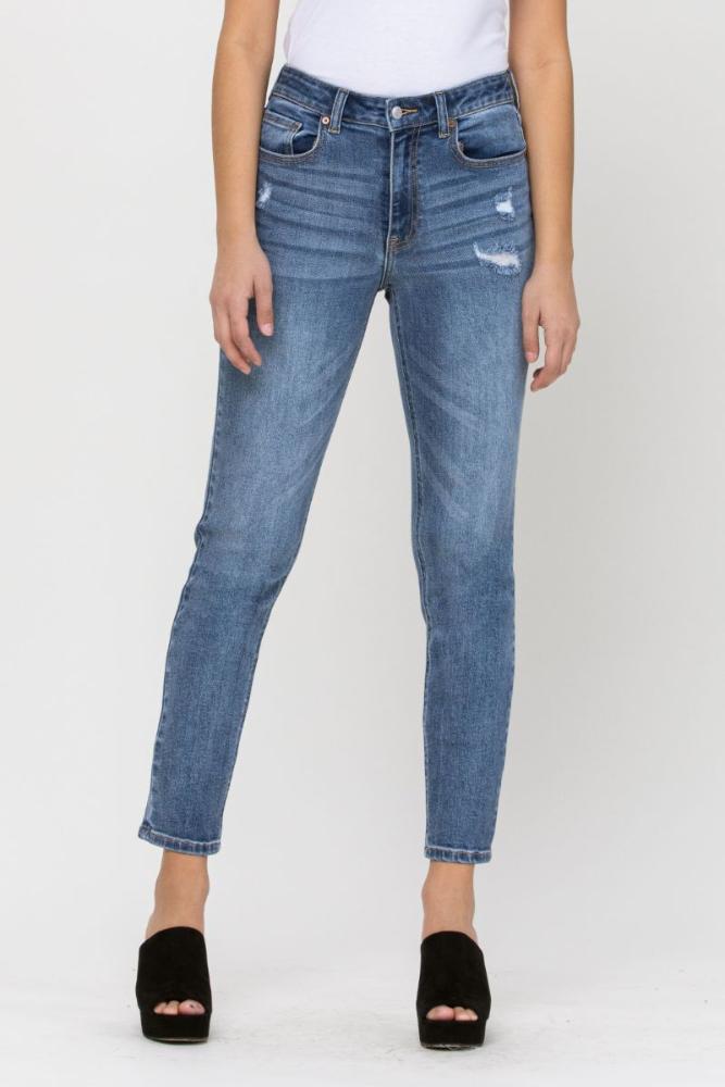 High Rise Slim Straight Jeans: MEDIUM_DENIM