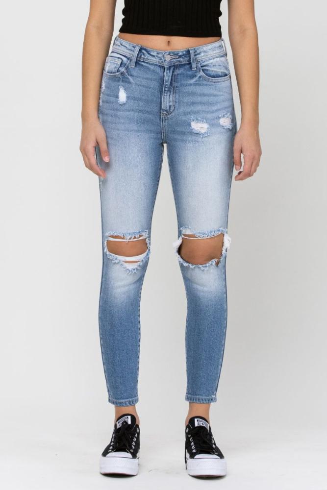 High Rise Distressed Mom Skinny Jeans