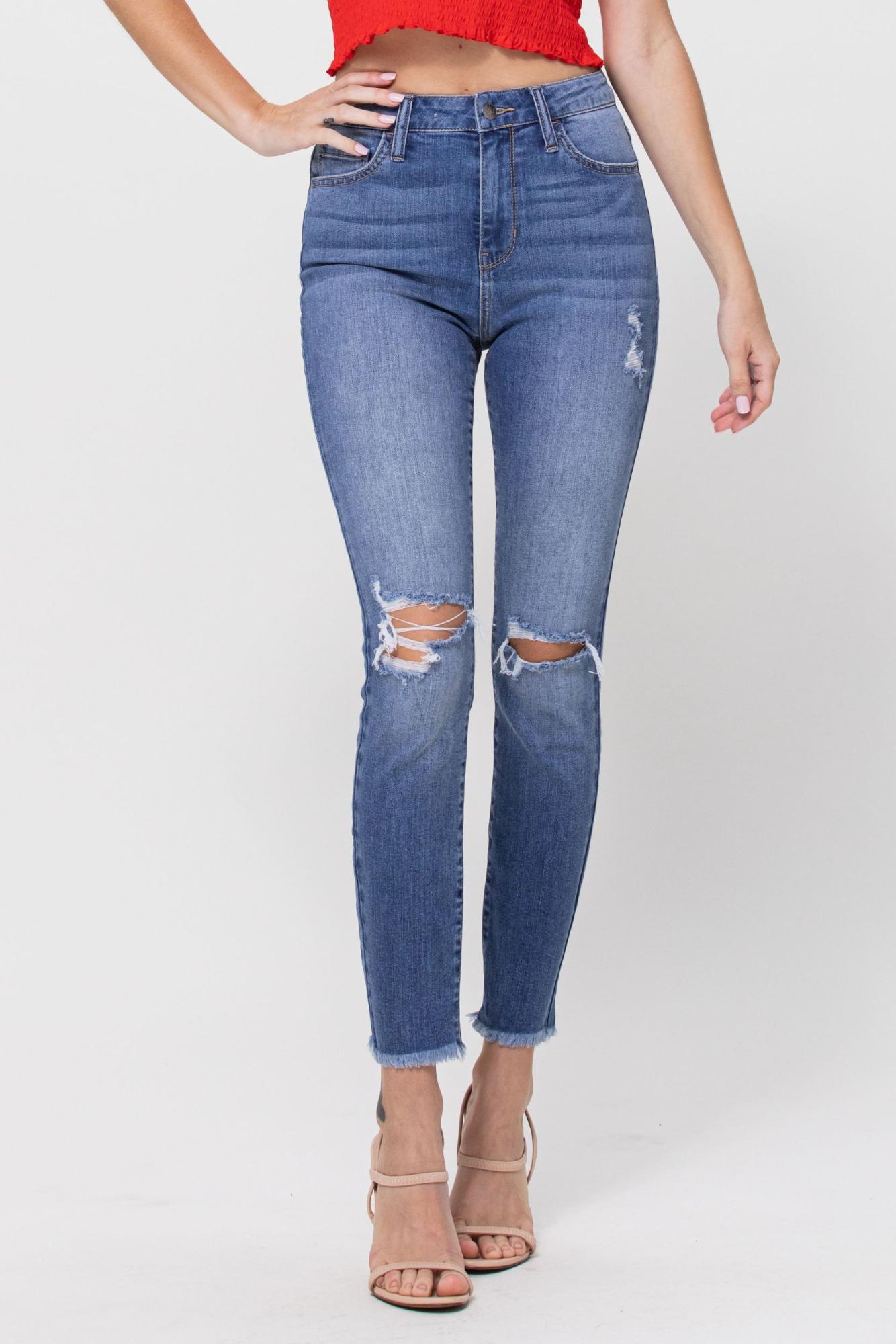 Frayed High Rise Cropped Skinny Jeans
