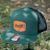 Leather Applique 7 Point Trucker Hat: GREEN/BLACK
