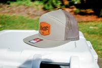Leather Applique 7 Point Trucker Hat: KHAKI/LODEN