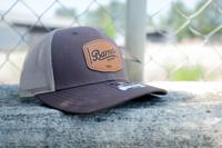 Leather Barnes Applique 115 Trucker Hat: BROWN/KHAKI
