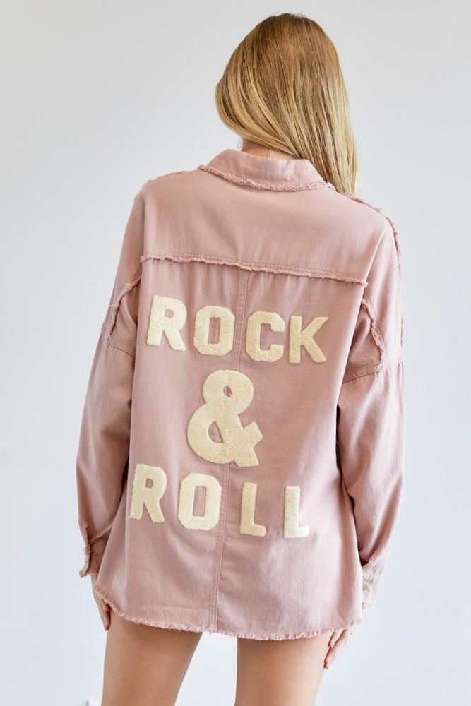Rock And Roll Back Print Patch Detail Button Up: BLUSH