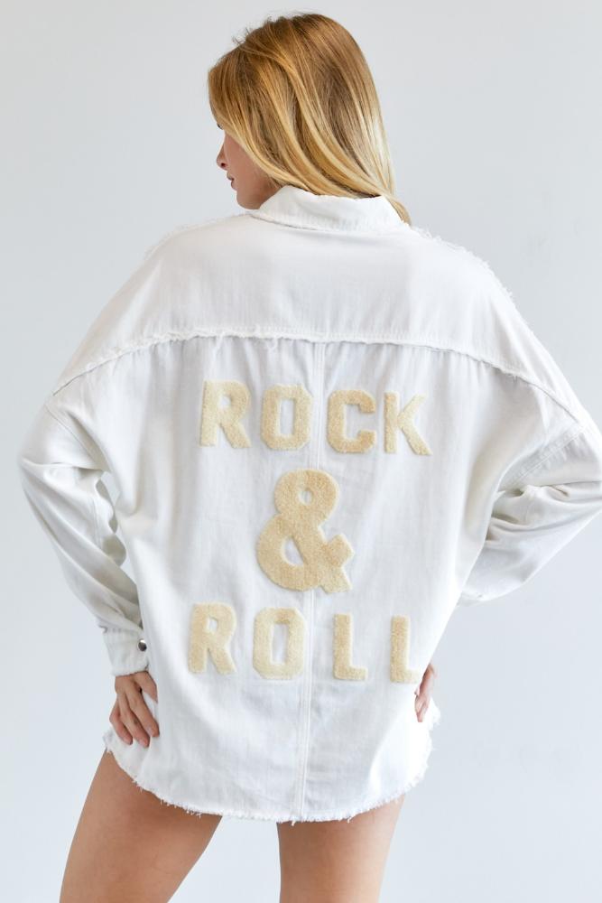 Rock And Roll Back Print Patch Detail Button Up