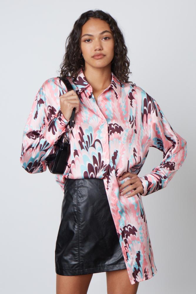 Here For You Patterned Button Up: PINK