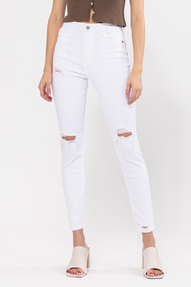High Rise Distressed Ankle Skinny Jeans (Item #WV17642)