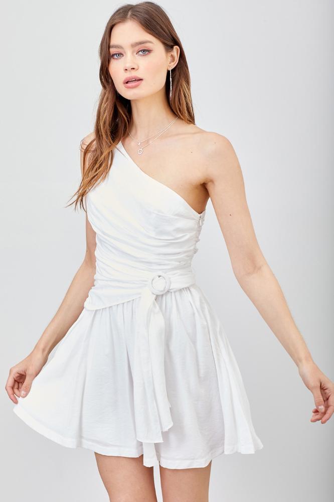 Lovely Woman One Shoulder Dress: WHITE
