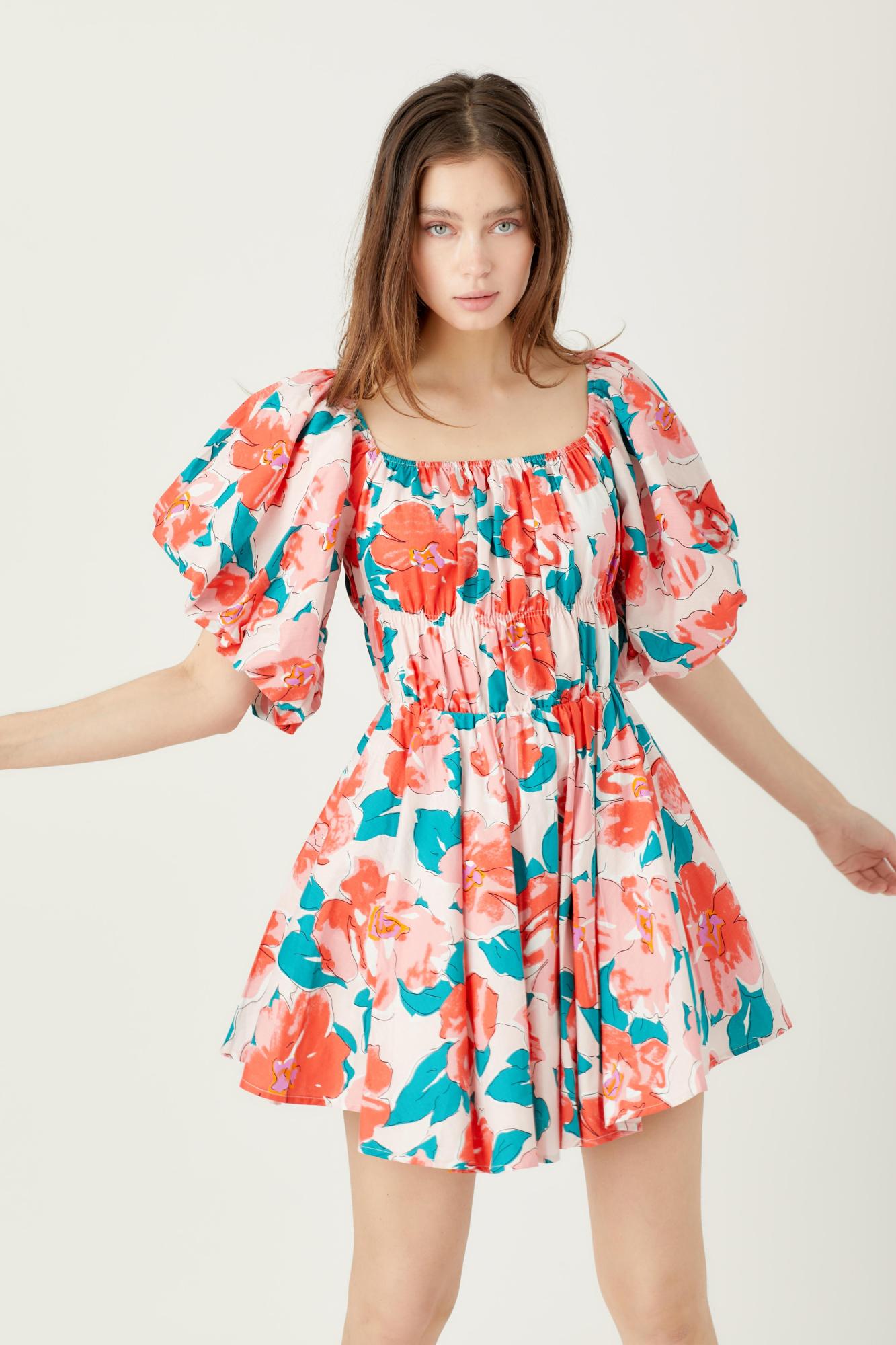 Floral Dreaming Bubble Sleeve Dress