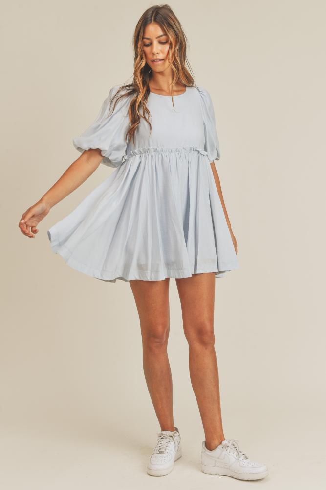 Something To Talk About Puff Sleeve Dress: BLUE