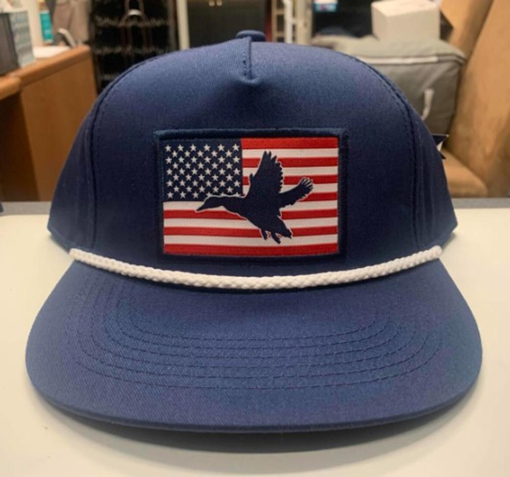 American Flag Duck Rope Trucker Hat (Item #BRL-AFD)