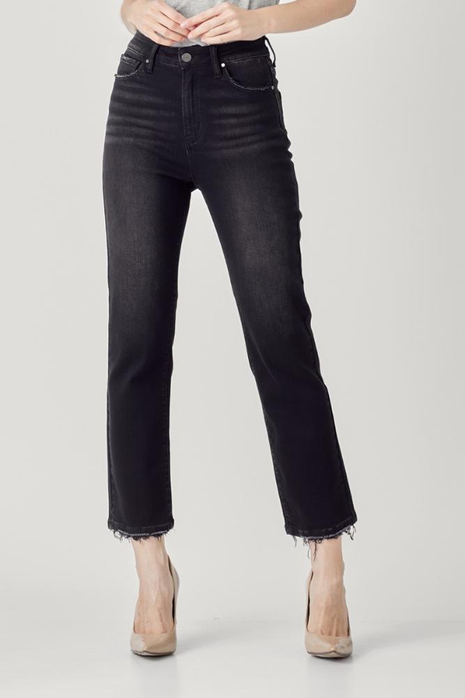 High Rise Cropped Straight Jeans: BLACK