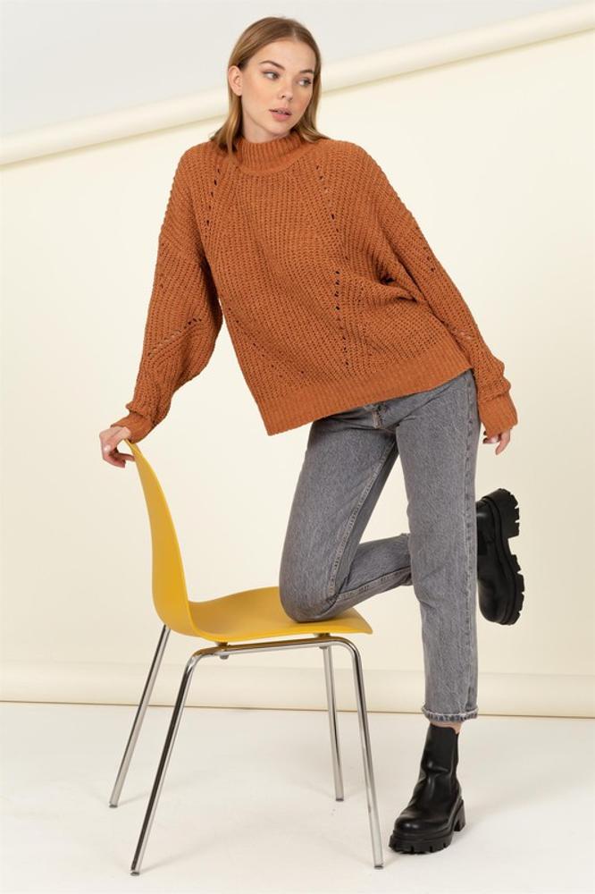 Letter To Me Chunky Knit Sweater: CAMEL