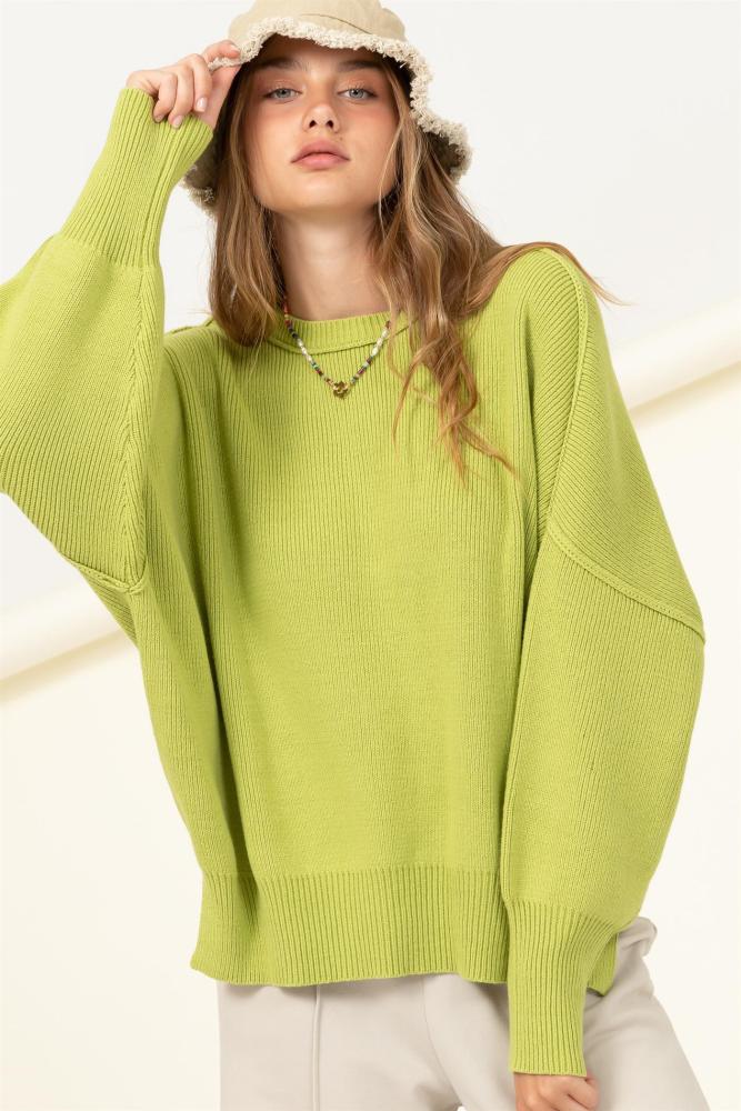 Star Moment Knit Oversized Sweater: ALGAE