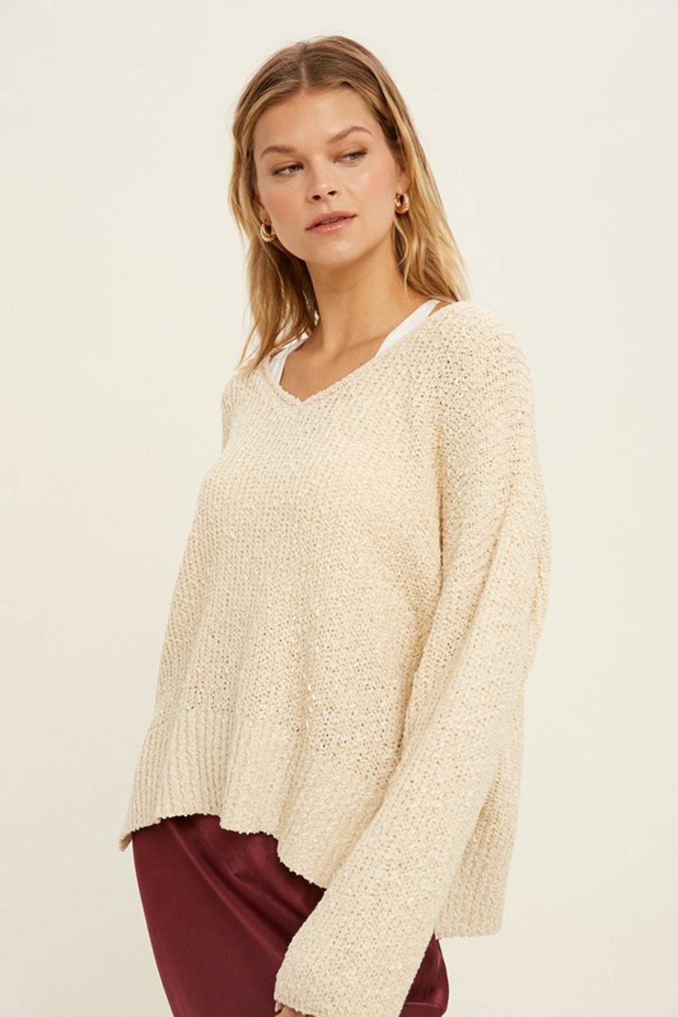 Sounds Right V Neck Textured Knit Sweater