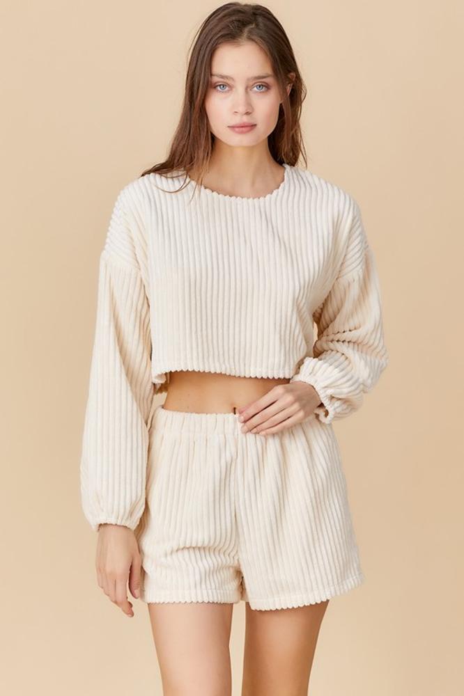 Steady Heart Corduroy Cropped Pullover: CREAM