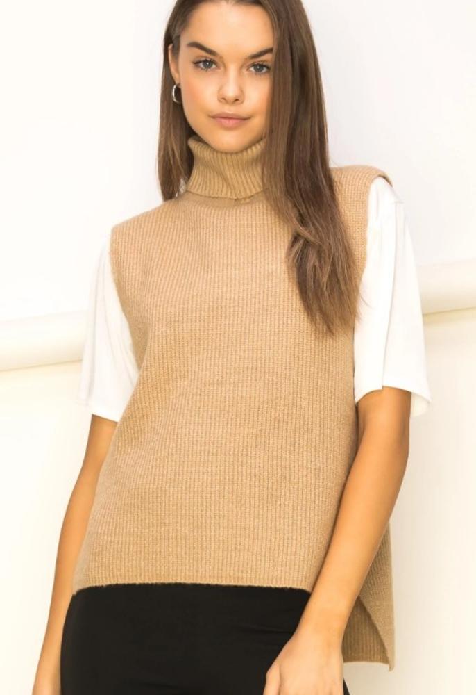 Make It Pop Sleeveless Turtleneck Sweater: SAND