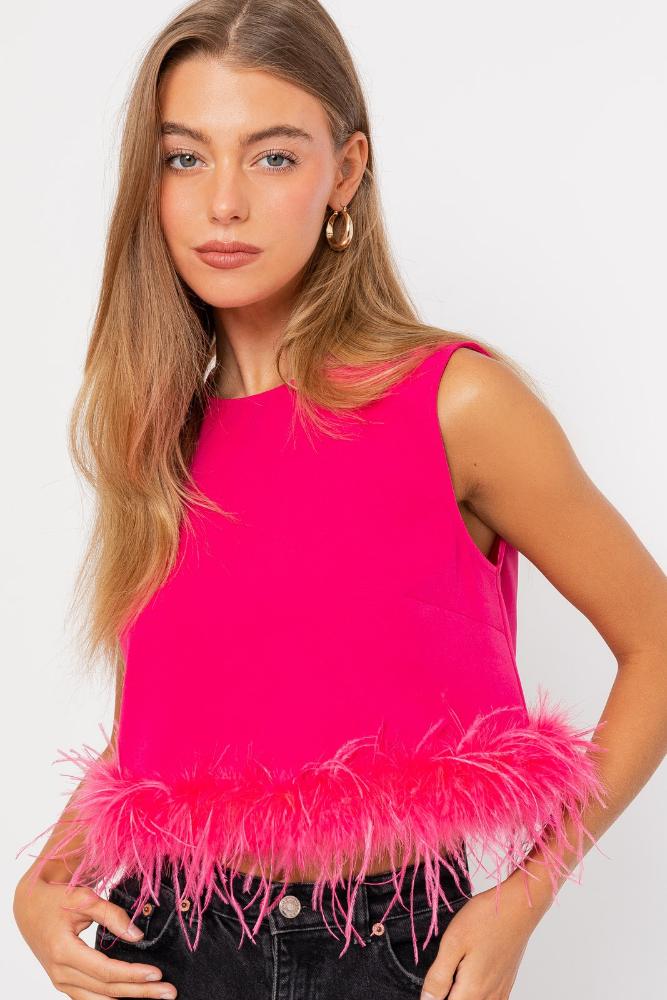 Out Like That Sleeveless Feather Top