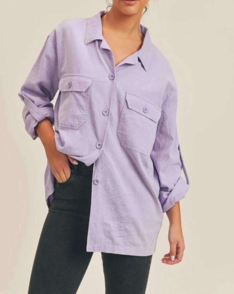 Get Like This Washed Corduroy Shirt: LAVENDER