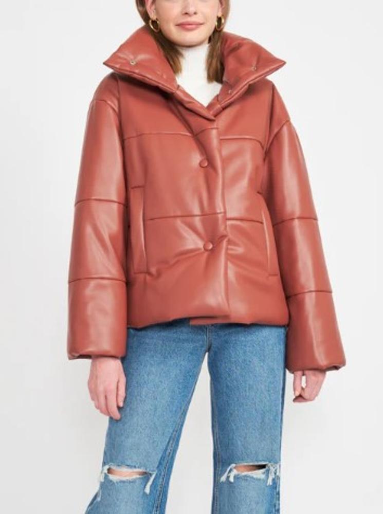 Keep It Cozy Leather Puffer Jacket: MAUVE