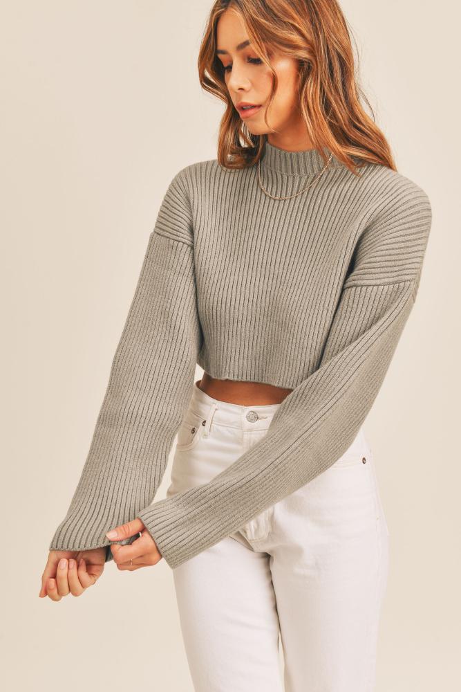 Be Alright Long Sleeve Ribbed Crop Sweater (Item #MT1345)