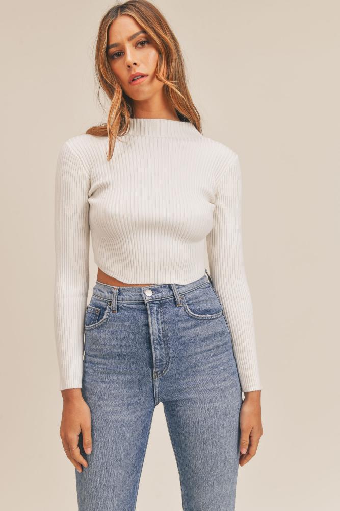 On And On Ribbed Mock Neck Sweater Top: CREAM