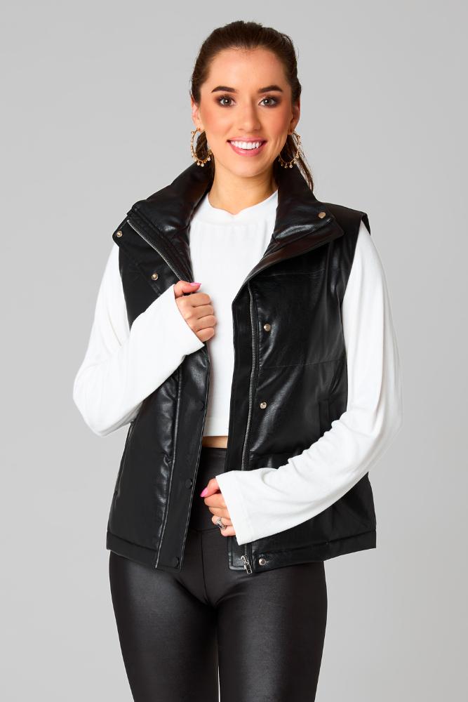 Helen Leather Vest: BLACK