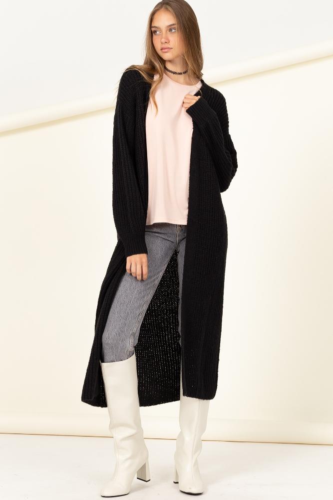 Forever After All Chunky Knit Duster Cardigan: BLACK