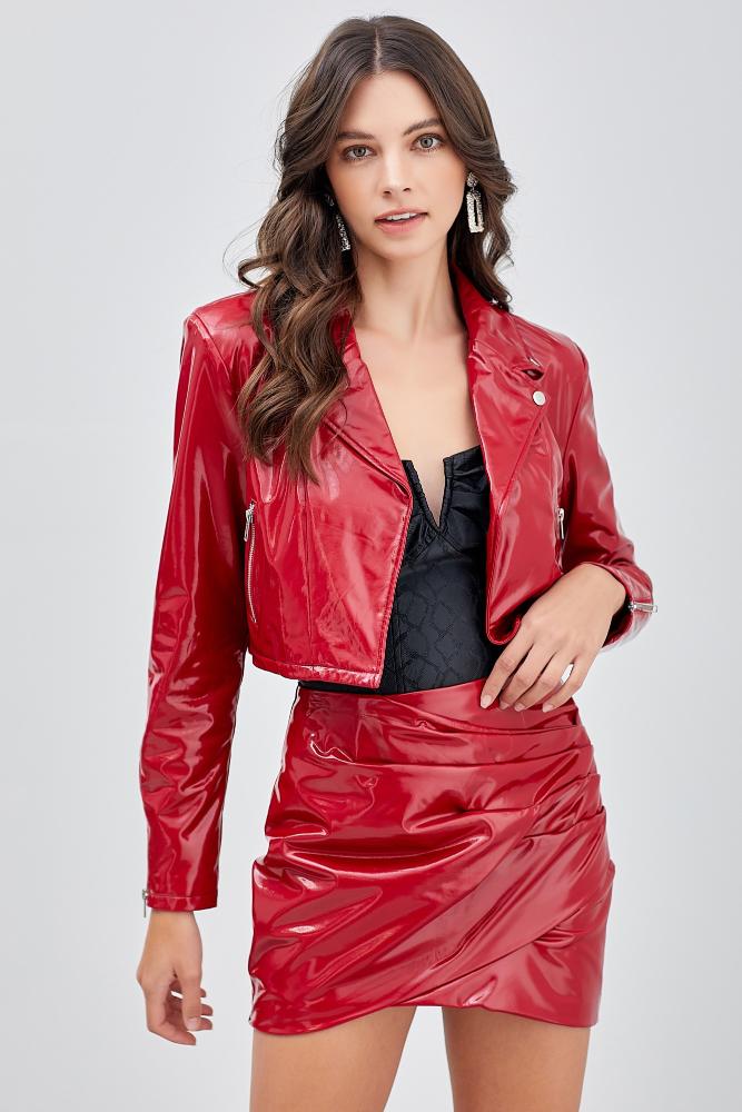 Doing My Own Thing Leather Cropped Jacket: RED