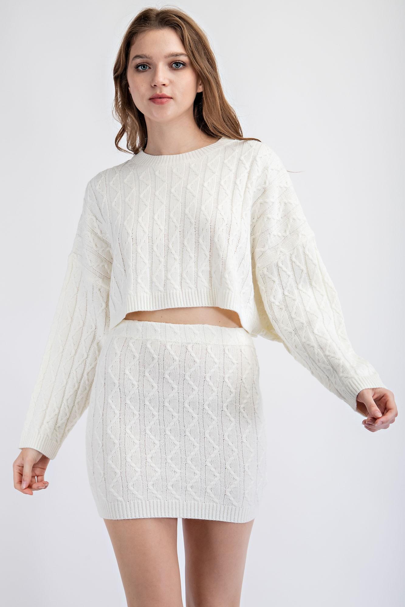 Choosing Me Cable Knit Crop Sweater And Skirt Set
